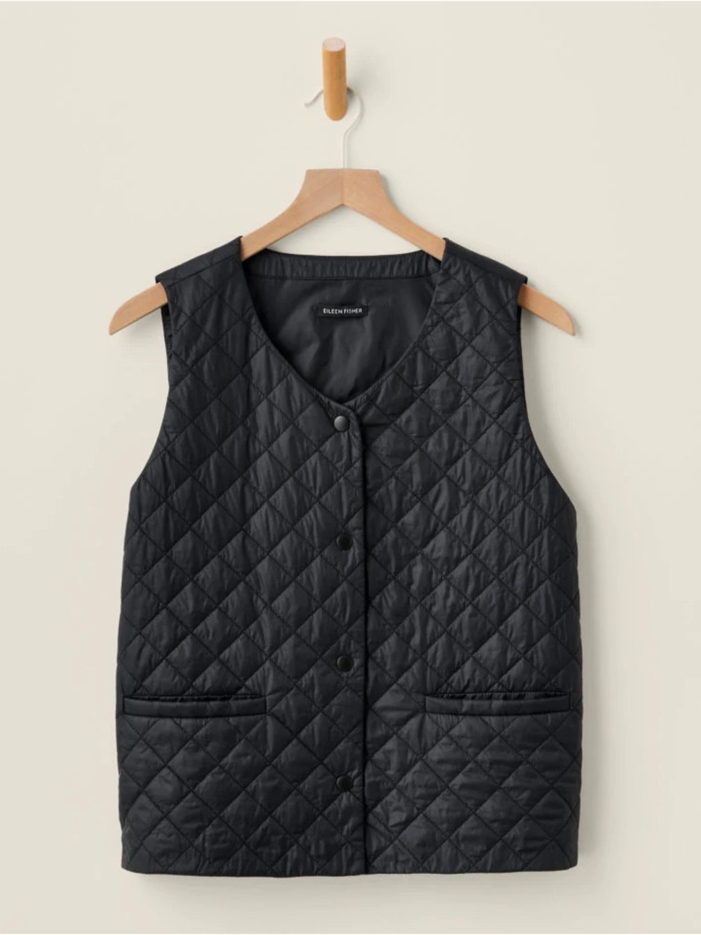 Eileen Fisher Black Quilted Sleeveless Vest